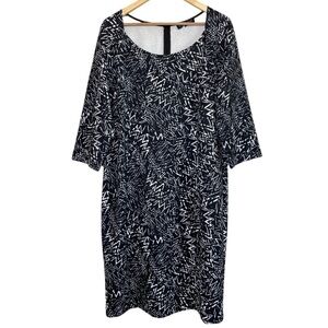 Eloquii Sheath Scuba 3/4 Sleeve Abstract Zig Zag Scribble Print Dress